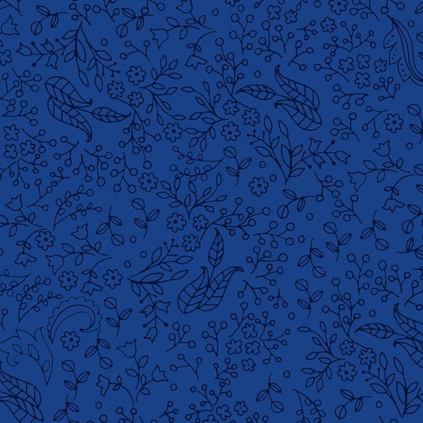 Blue Floral Fabric, Clothworks Zakaria Y3431-92 Royal Micro Floral, Sue Zipkin, Royal Blue Floral Quilt Fabric by the Yard, 100% Cotton