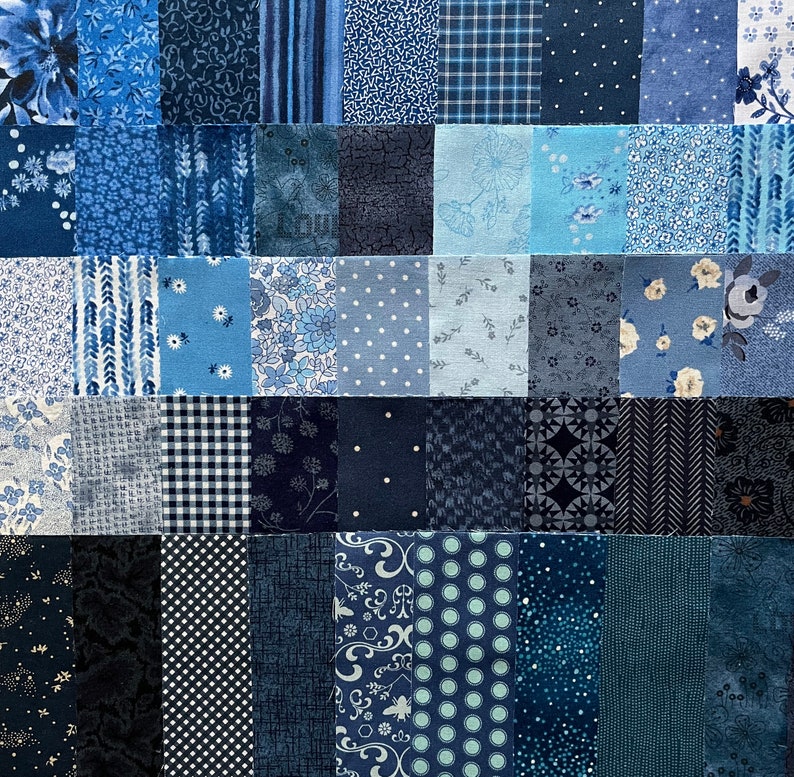 42 Different Blue Charm Squares, Blue Charm Pack, 42 Pre-Cut 5 Squares, 100% Cotton Quilt Fabric, Floral, Dots, Geometric, 5x5 image 1