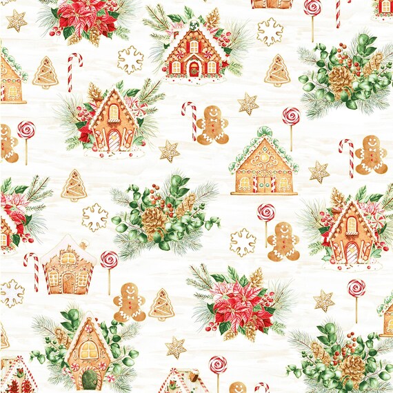 Fabric By The Yard Christmas Fabric 100 Cotton Happy Gingerbread Green