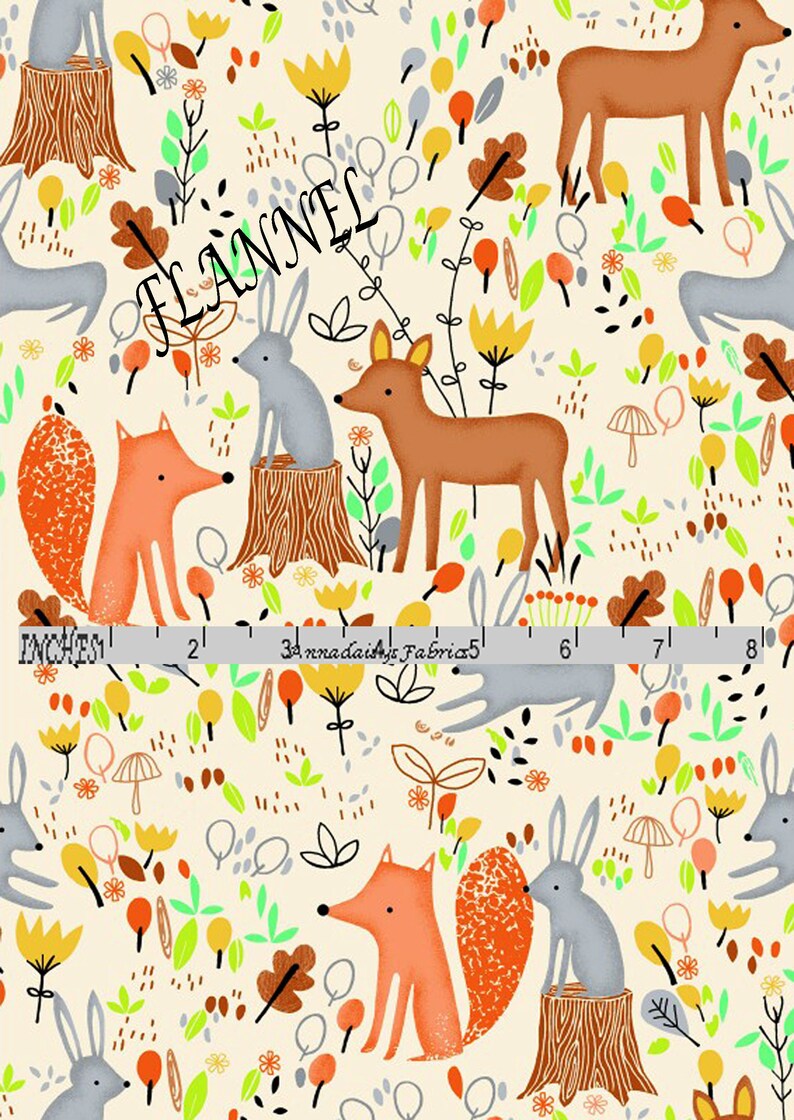 Woodland Animal Flannel Fabric A E Nathan Comfy Prints Etsy