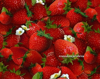 Realistic Strawberries Fabric, Elizabeths Studio Berry Good 155, Fruit Fabric, Kitchen, Apron Fabric, Food Quilt Fabric, 100% Cotton