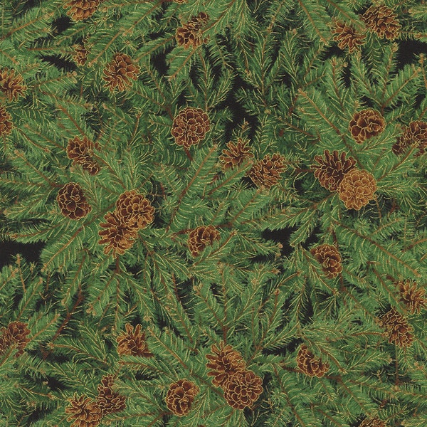 Metallic Pine Cone Fabric, Timeless Treasures Holiday CM1941 Country Christmas Packed Pine, Chong-a Hwang, Christmas Quilt Fabric, Cotton