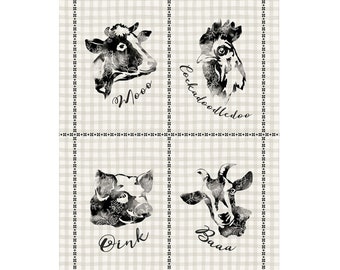 Farm Animal Fabric Panel, Michel Miller Life is Better on the Farm CX9963, Cow, Chicken, Pig, Goat Quilt Fabric Panel, 25"x44", 100% Cotton