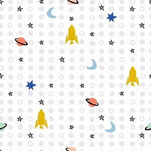 Space Fabric, Rockets, Stars, Moon, Paintbrush Studio Shoot for the Stars 22305, Space Quilt Fabric by the Yard, 100% Cotton image 1