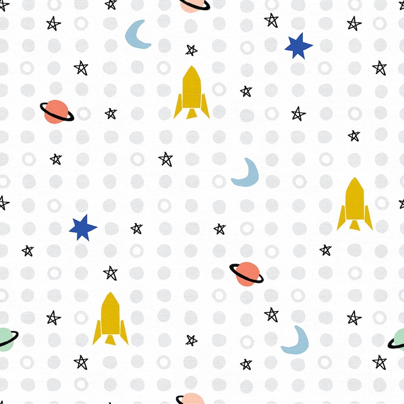 Space Fabric, Rockets, Stars, Moon, Paintbrush Studio Shoot for the Stars 22305, Space Quilt Fabric by the Yard, 100% Cotton image 1