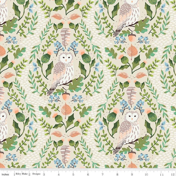 Owl Feathers Blue Fabric