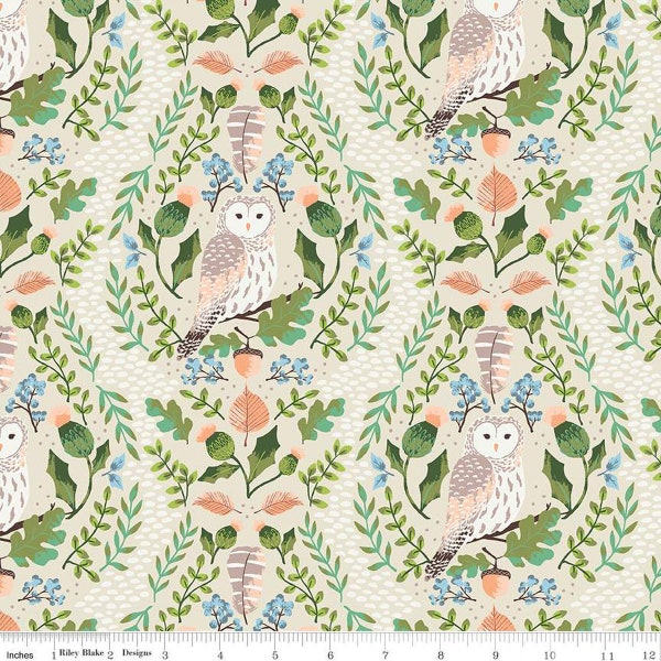 Owl Fabric, Riley Blake Wildwood Wander C12431 Taffy, Katherine Lenius, Woodland Floral & Owl Quilt Fabric by the Yard, 100% Cotton