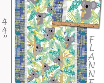 Koala Flannel Fabric Panel, Flannel Koala Baby Quilt Panel, Kanvas Studio Koala Baby Flannel CF 8680F 54 Maria Kalinowski, Cotton, 23 x 44
