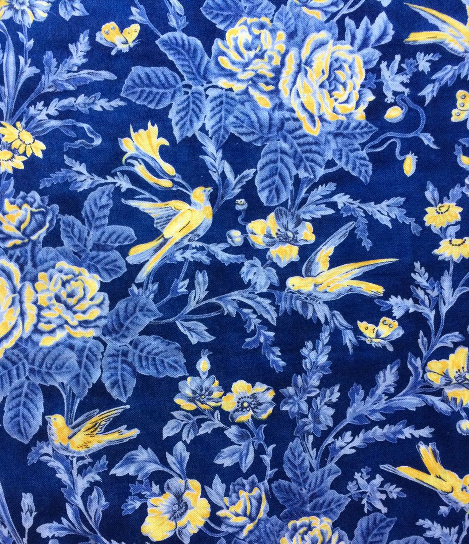 Yellow & Blue Floral Quilt Fabric Bird Fabric Clothworks Etsy