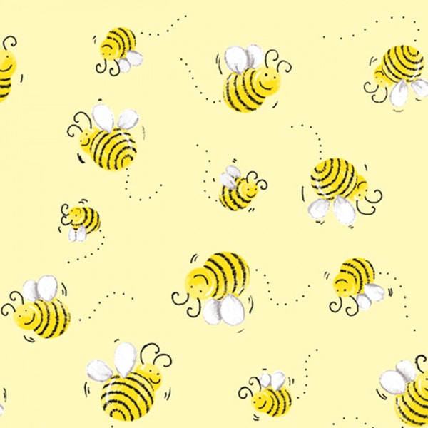 Yellow Bee Fabric, Clothworks World of Susybee, Sweet Bees 20197-310, Honey Bee Fabric by the Yard, Bumblebees, 100% Cotton Quilt Fabric