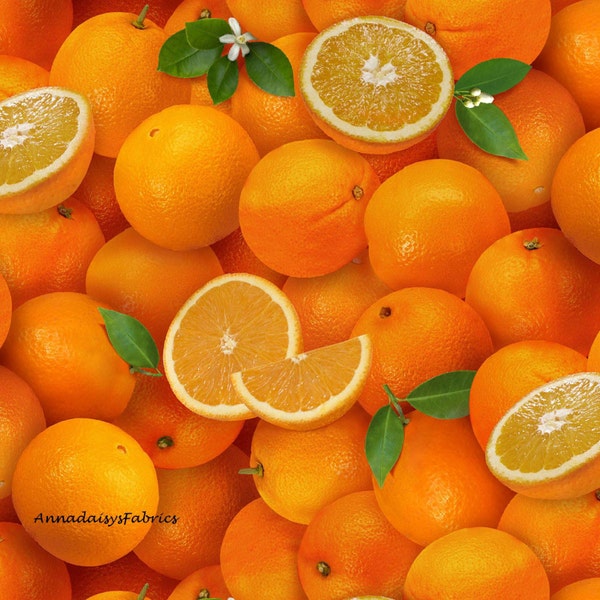 Realistic Oranges Fabric, Elizabeth Studio Food Festival 261 Citrus Fruit Fabric, Kitchen Fabric, Food Quilt Fabric, 100% Cotton