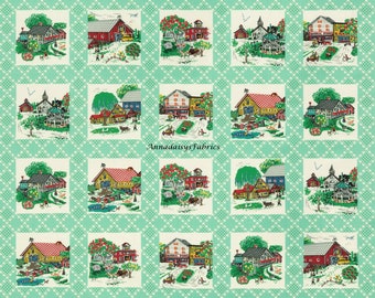 1930s Reproduction Fabric, Farm Fabric, Robert Kaufman Sunnyside Farm 21030-7, 1930s Farm Scene Quilt Fabric by the Yard, 100% Cotton