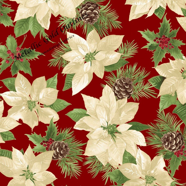 Poinnsettia Parade Satin Fabric By the Yard Pre Order