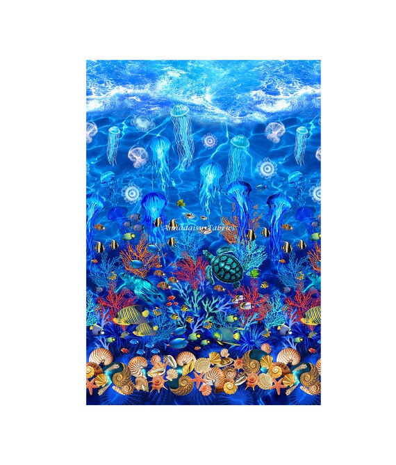 Shells Sea Turtle Tropical Fish Panel Benartex Kanvas Etsy