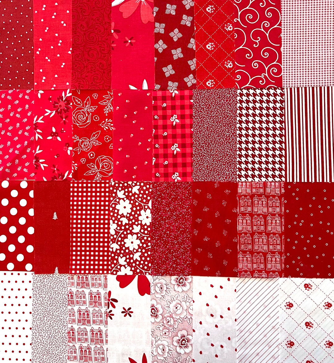 Red & White Charm Squares, 42 Precut 5 Inch Squares, 100 Cotton Quilt