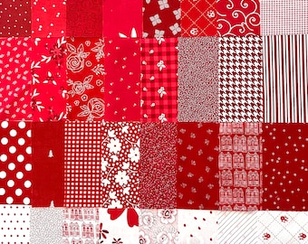 Red & White Charm Squares, 42 Pre-Cut 5 Inch Squares, 100% Cotton Quilt Fabric, Pre-Cut 5"x5" Squares