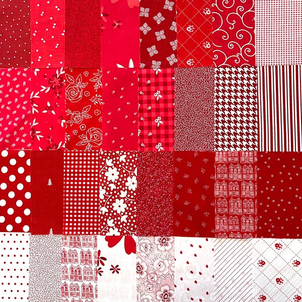 Red & White Charm Squares, 42 Pre-Cut 5 Inch Squares, 100% Cotton Quilt Fabric, Pre-Cut 5"x5" Squares