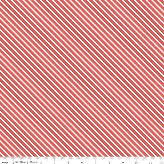Patriotic Christmas Candy Cane Stripe Holiday Red White Cotton Fabric Yard