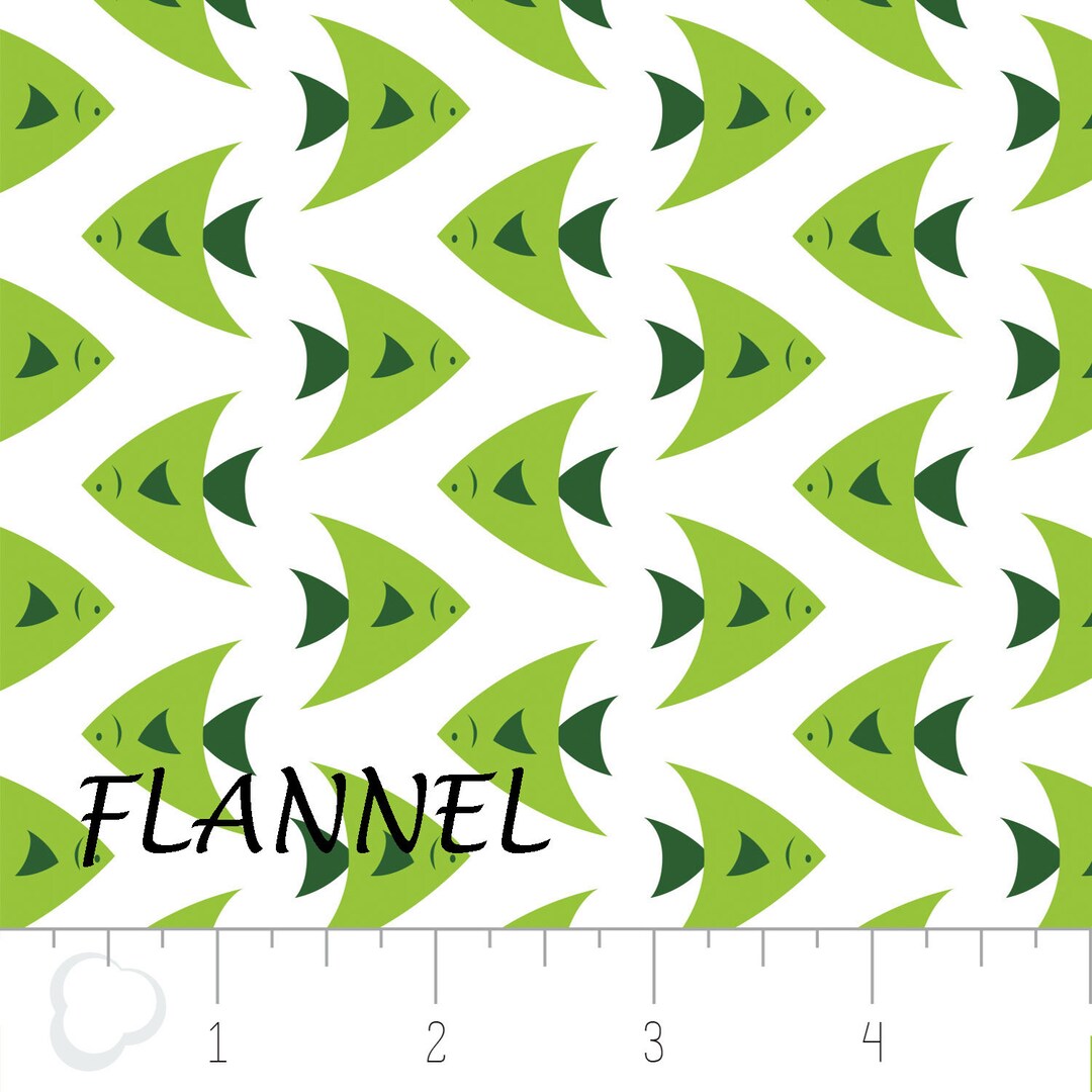 Green Fish Flannel, Nautical Flannel, Camelot Fabric 2250002B 03 Alisse Courter, Green & White