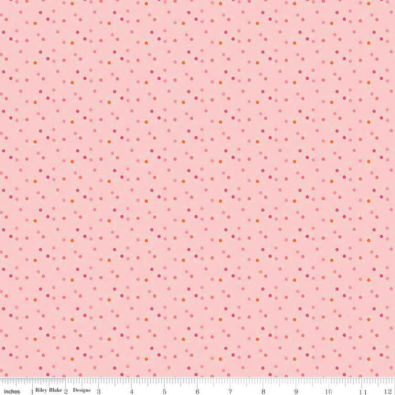 Orange, Pink, Peach Dots Fabric, Riley Blake Saturday in Paris C11366, Peach Dot Quilt Fabric by the Yard, 100% Cotton Blender image 1