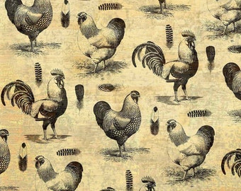 Roosters & Chickens Fabric, Springs Creative French Rooster Stencil CP53078, French Country Fabric, Farm Quilt Fabric by the Yard, Cotton