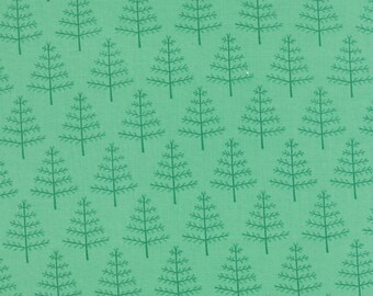 Green Trees Fabric, Christmas Fabric,  Moda Into the Woods 5003-16  Green, Christmas Tree Fabric, Woodland Quilt Fabric, 100" Cotton