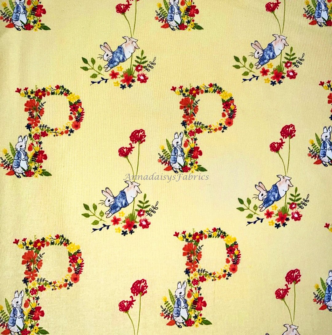 Colorful Flowers & Peter Rabbit Fabric, Visage Textile 2727C03, Yellow