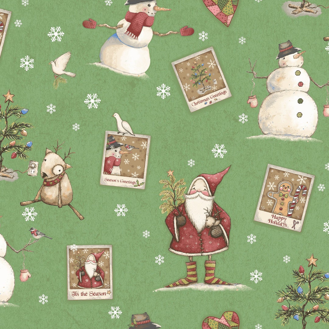 Snowman, Reindeer, Christmas Tree, Santa Claus Fabric, Clothworks