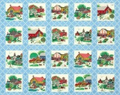 Blue 1930s Reproduction Fabric, Farm Fabric, Robert Kaufman Sunnyside Farm 21030-4, 1930s Farm Scene Quilt Fabric by the Yard, 100 Cotton
