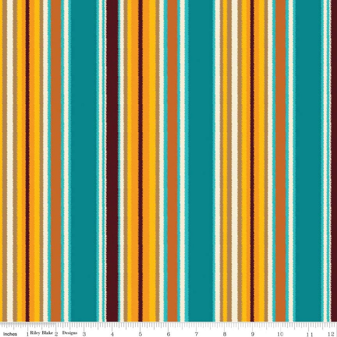 Gold & Turquoise Striped Quilt Fabric Penny Rose Sundown Etsy