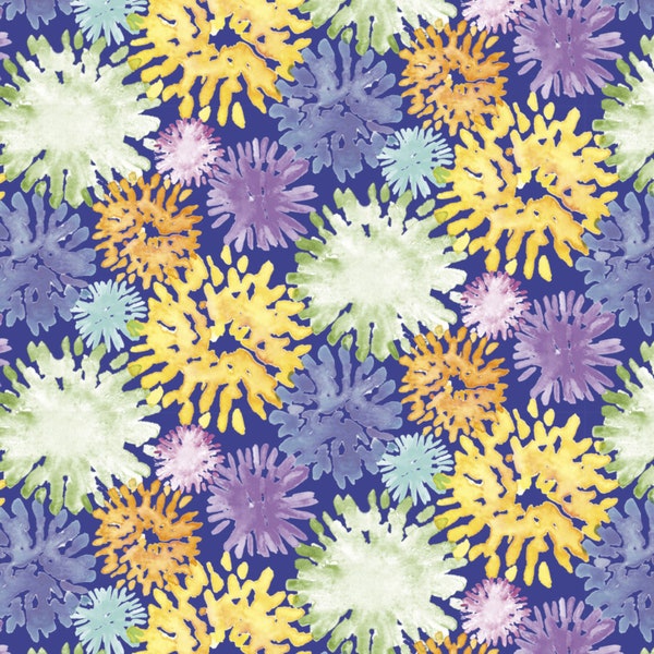Abstract Watercolor Floral Fabric, David Textiles Bee Harmony 5887, Yellow, Blue, Green, Purple Floral Quilt Fabric by the Yard, 100% Cotton