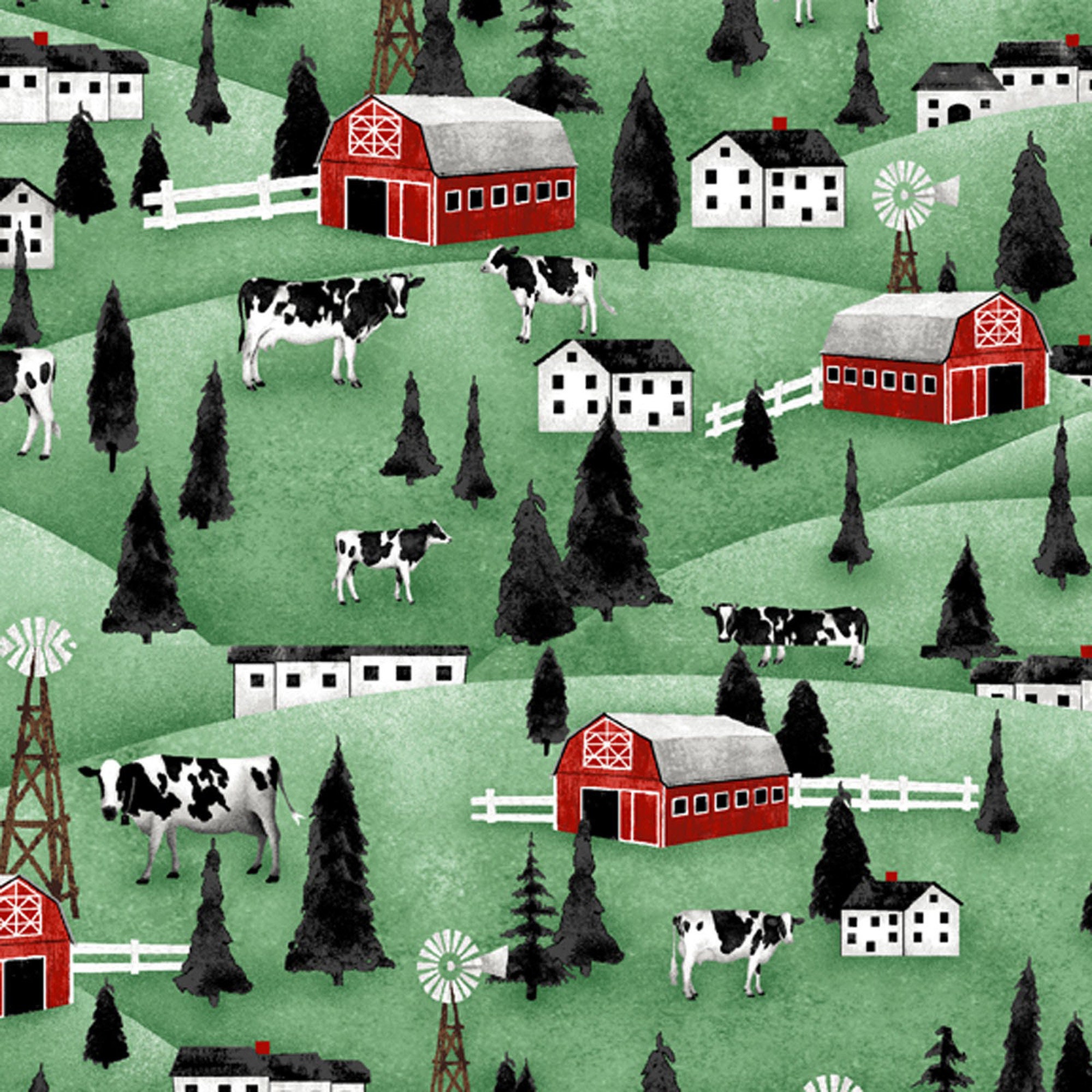 Farm Fabric Red Barn Quilt Fabric Dairy Cows Windmills Etsy