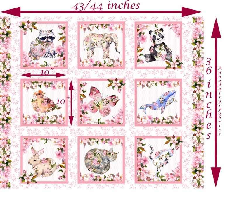 Baby Girl Fabric Panel Dogwood Flowers & Sweet Animals Quilt Etsy