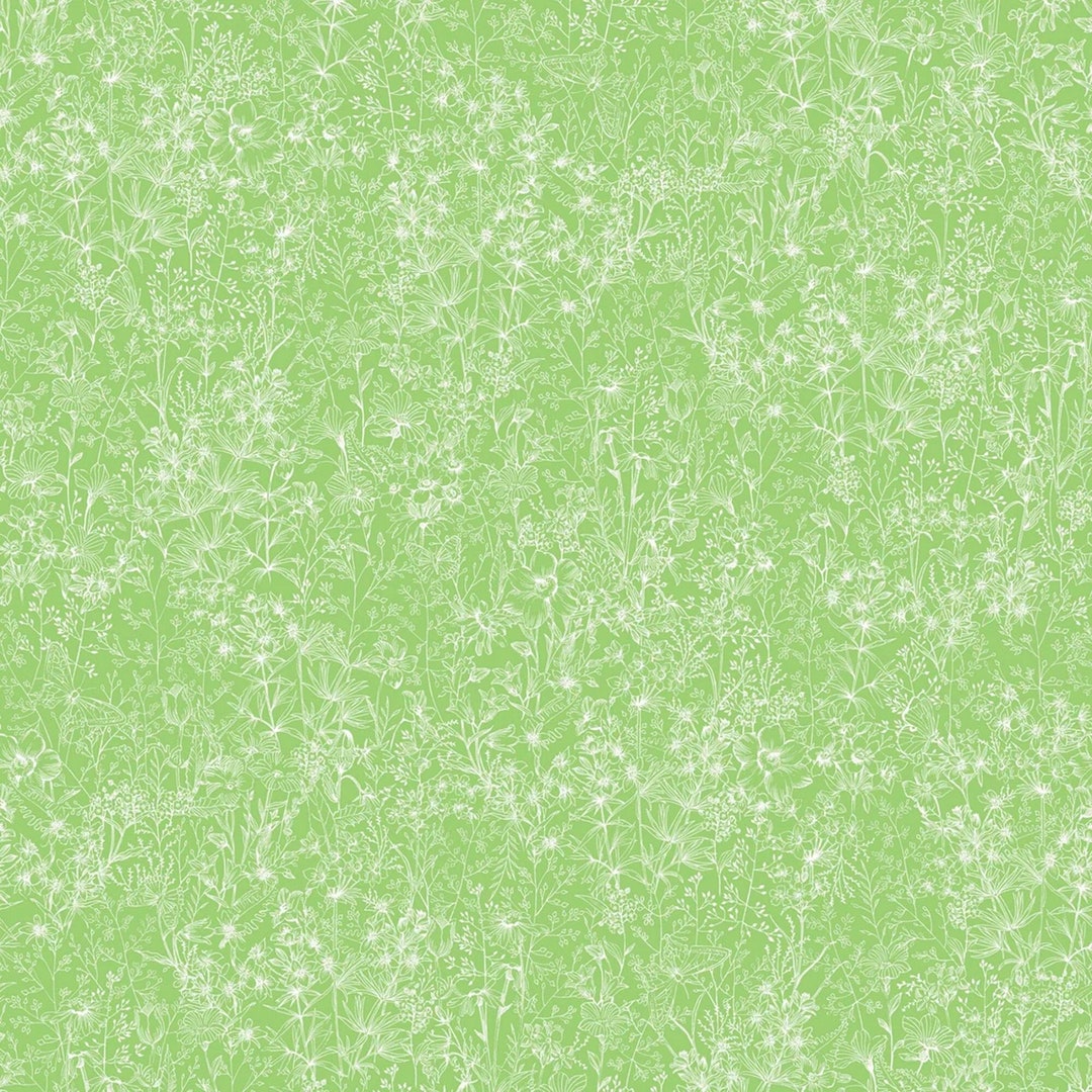 Lime Green Floral Fabric, Maywood Studio Meadow's Edge 10006G, Floral Blender Fabric, Green