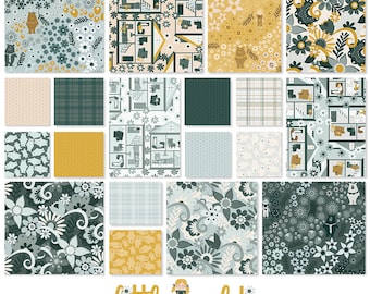 Goldilocks Fabric Charm Squares, Cothworks Little Goldi SQ0392, 42 Pre-cut 5" Squares, Charm Pack, 5" x 5" Squares, 100% Cotton