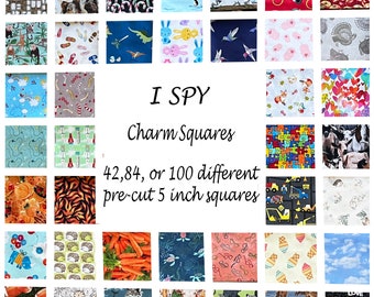 I Spy Charm Squares, 42, 84, or 100 **Different** Pre-Cut 5 Inch Squares, Childrens Fabric Squares, 100% Cotton Quilt Fabric, 5" x 5"