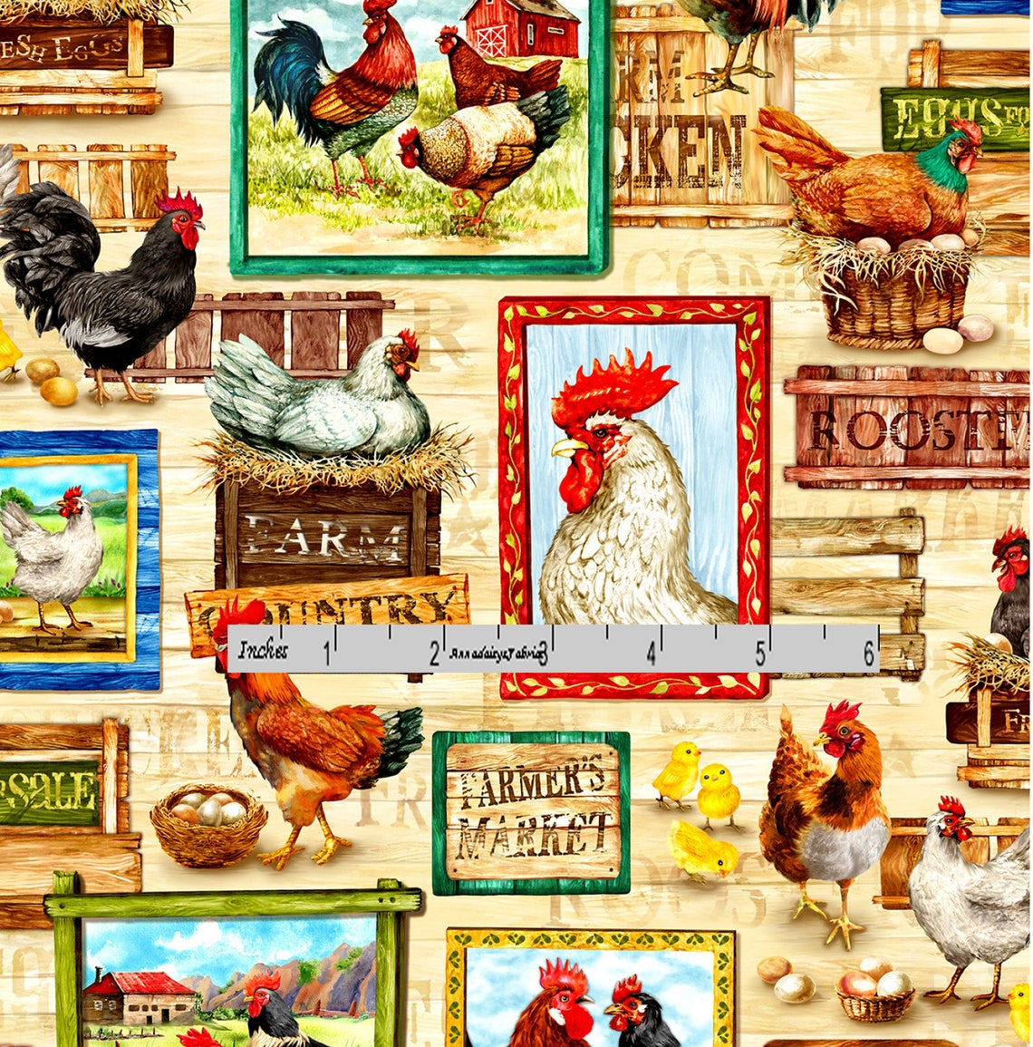 Roosters & Chickens Patchwork Fabric Oasis Lay an Egg 595751 - Etsy