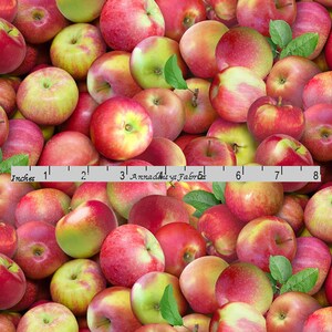 Realistic Apples Fabric, Elizabeth's Studio 641, Fruit Fabric, Kitchen, Apron, Cooking, Food Quilt Fabric, 100% Cotton image 2