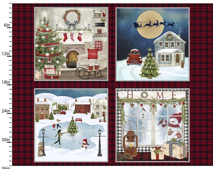 Rustic Christmas Fabric Panel, Pillow Fabric, 3 Wishes A Christmas to