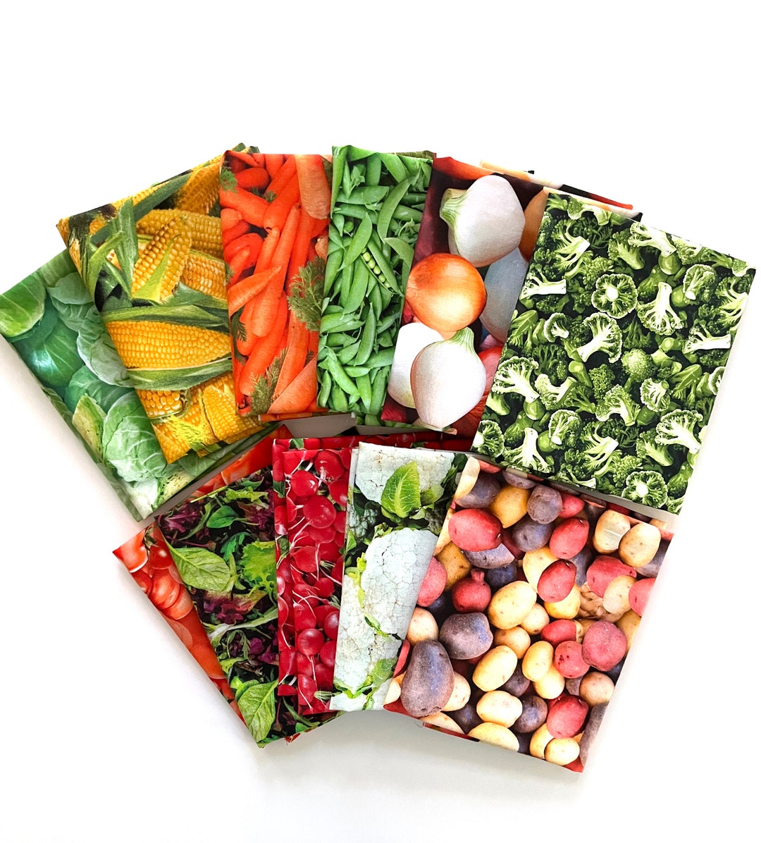 Realistic Vegetable Fabric Bundle of 11, Choice of 1/4 Yard Cuts or 1/3