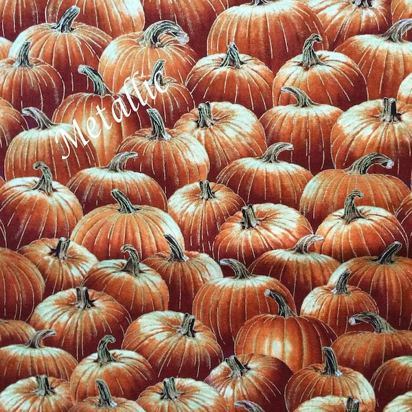 Metallic Pumpkins Fabric, Timeless Treasures Gather Here CM7662, Metallic Fall Quilt Fabric by the Yard, Thanksgiving Quilt Fabric, Cotton