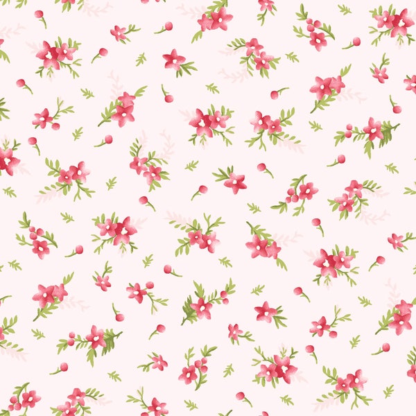 Small Pink Floral Fabric, Maywood Studio Heather 8396-P, Small Flowers, Cottage Chic, Shabby Floral Quilt Fabric by the Yard, 100% Cotton