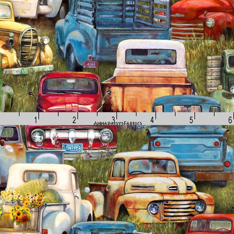 Retro Trucks Fabric Elizabeth Studio Vintage Trucks Fabric - Etsy