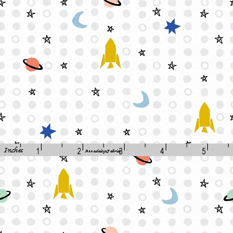 Space Fabric, Rockets, Stars, Moon, Paintbrush Studio Shoot for the Stars 22305, Space Quilt Fabric by the Yard, 100% Cotton image 2