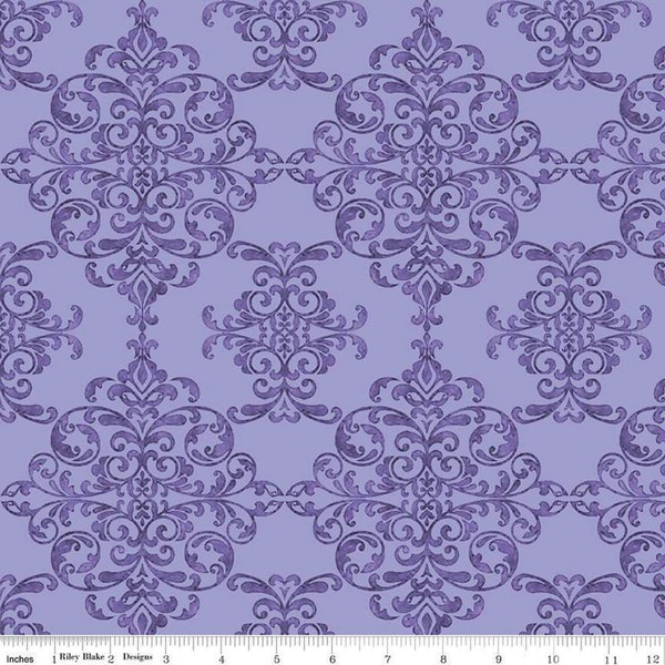 Purple Damask Quilt Fabric, Riley Blake Lucy June C11222 Plum, Lila Tueller, Tone on Tone Purple Quilt Fabric by the Yard, 100% Cotton