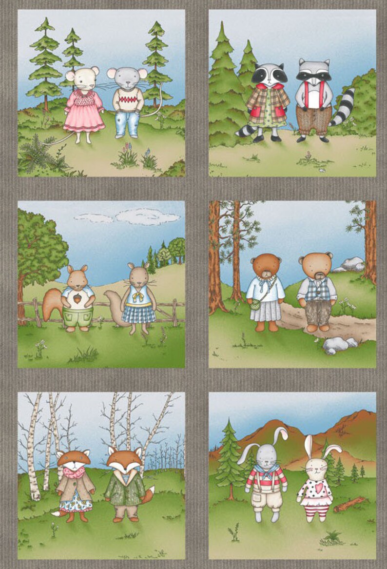 100/% Cotton Fabric Benartex Forest Friends Trees /& Animals Fox Squirrel Rabbit