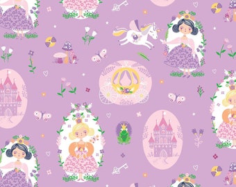 Purple Princess Fabric, Unicorn Fabric, Camelot Once Upon A Time 91190201-02 Andrea Turk, Princess Quilt Fabric, 100% Cotton