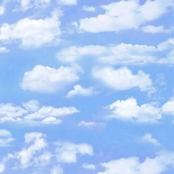 Small Clouds Fabric,, Blue Sky Fabric, Elizabeth Studio Landscape Medley 505, Sky Quilt Fabric, 100% Cotton