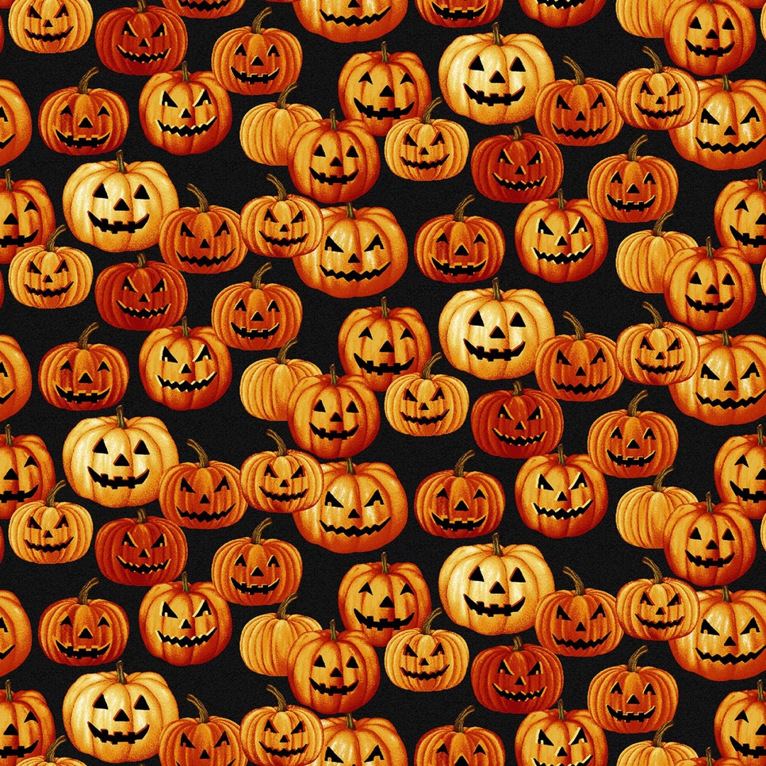 Jack-o-lantern Fabric, Henry Glass Haunted Village 2803-99 by Color ...