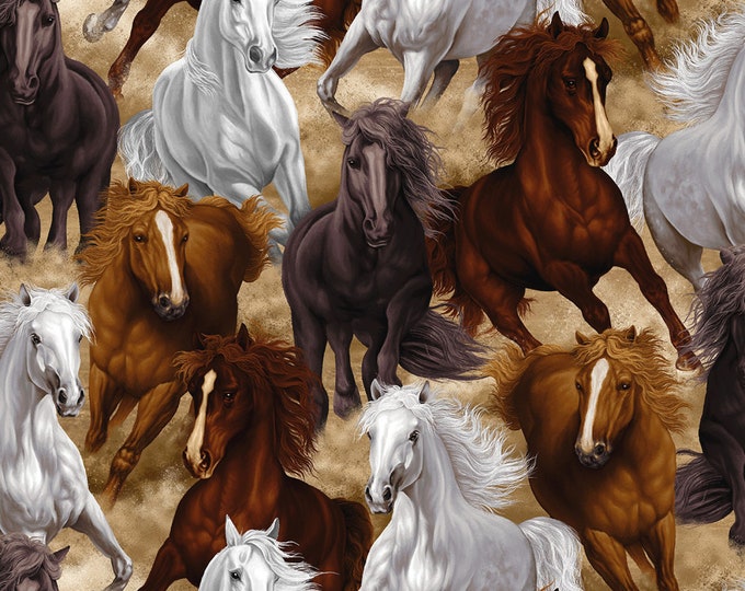 Horse Fabric, Western Fabric, Timeless Treasures Untamed, Wild Horses